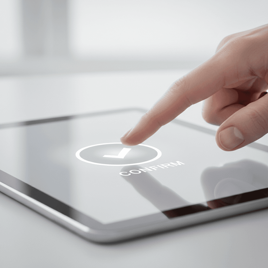 Person confirming appointment on a digital tablet