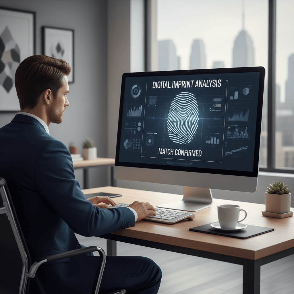 Professional reviewing fingerprint records on a computer