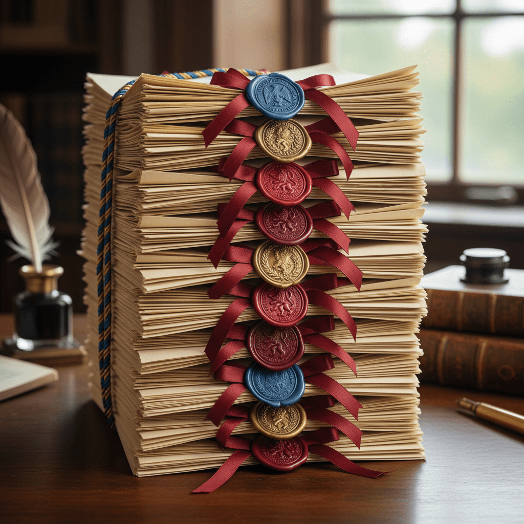 Stack of certified documents with official seals