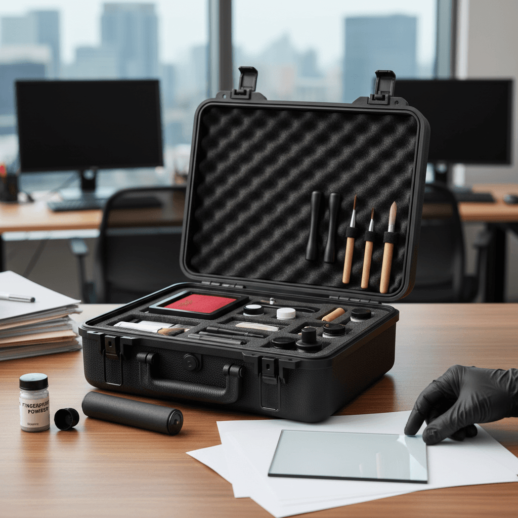Portable fingerprinting kit set up on an office table