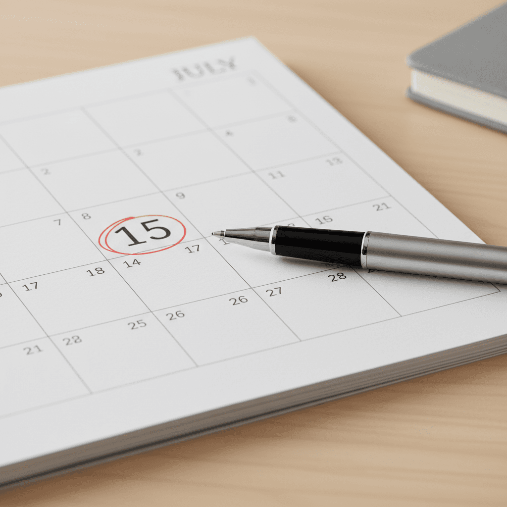 Calendar with a circled appointment date and pen