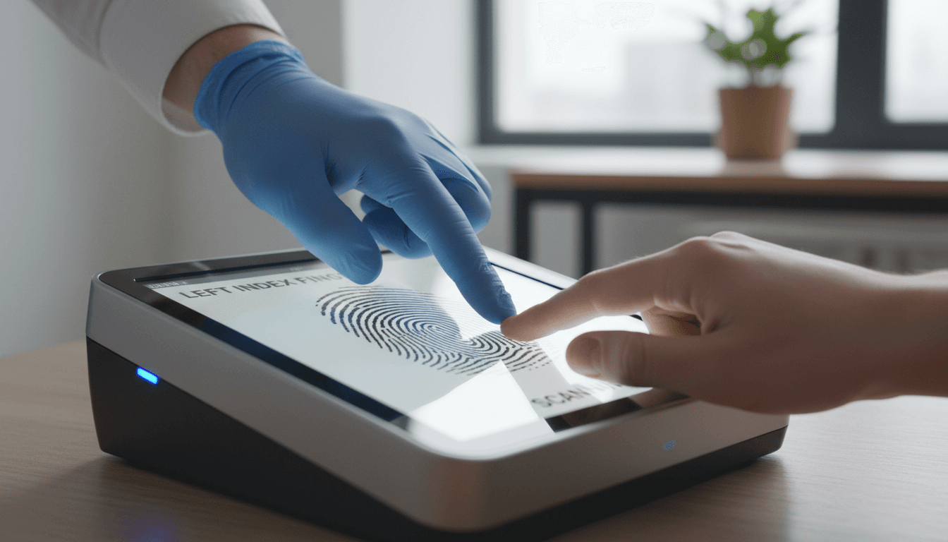 Technician capturing a digital fingerprint scan on a live scan device