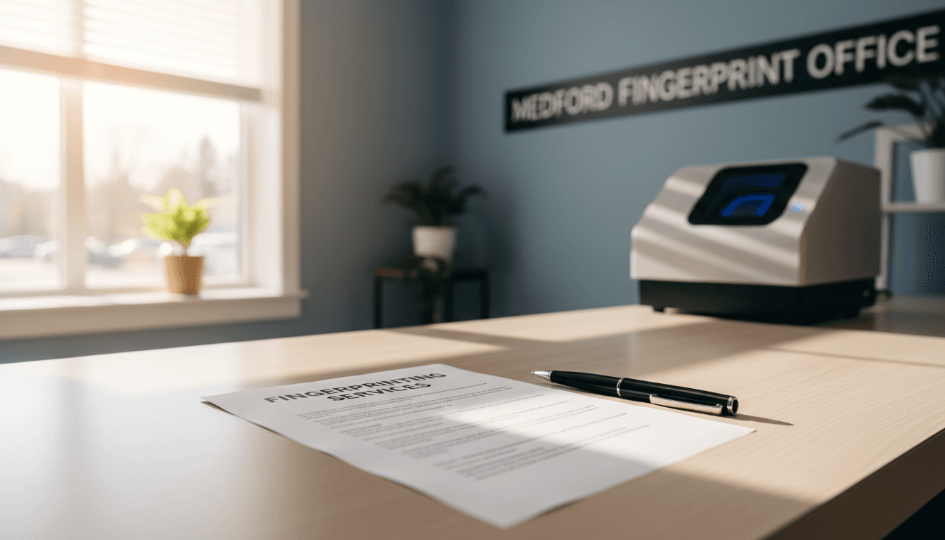 Clean desk with printed refund policy document and pen in a fingerprinting office