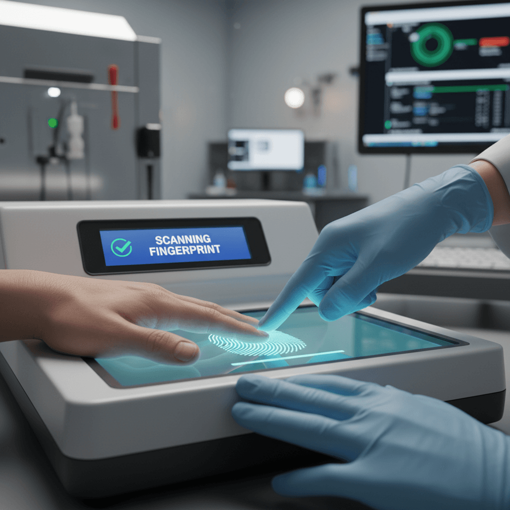 Finger pressed on a digital live scan device