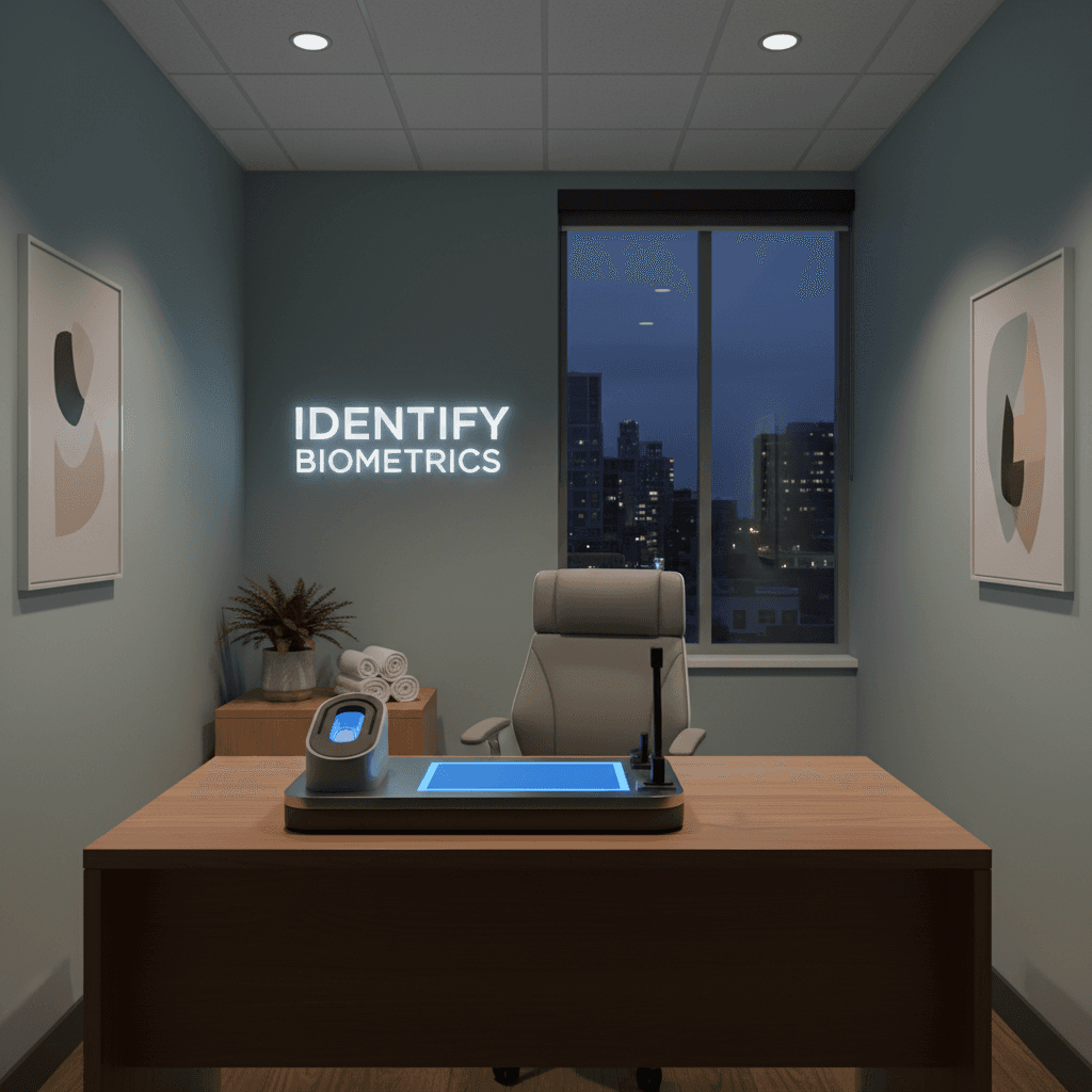 Evening fingerprinting office with a digital scanner ready for an appointment