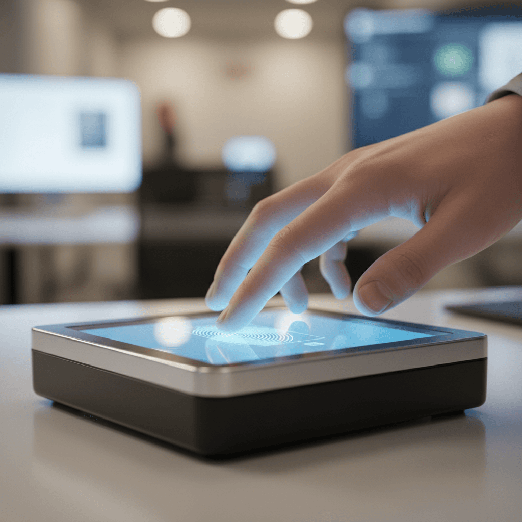 Close-up of a fingerprint being scanned on a live scan device