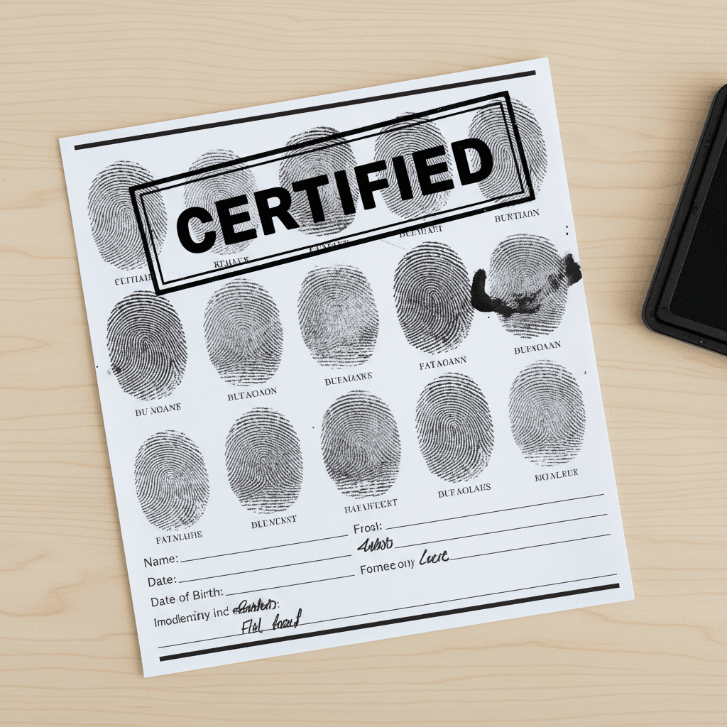 FD-258 ink card with completed fingerprints