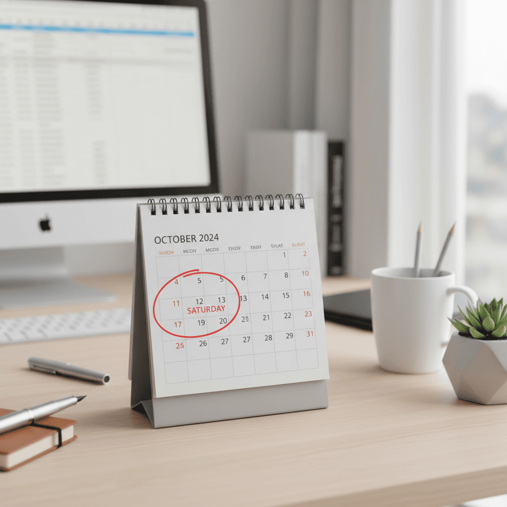 Calendar with a weekend date circled in pen