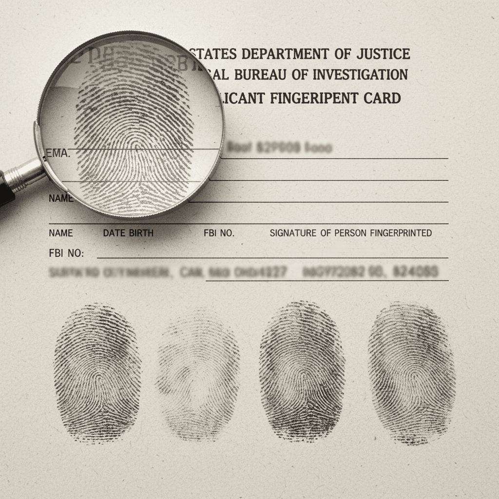 Magnifying glass over a fingerprint card