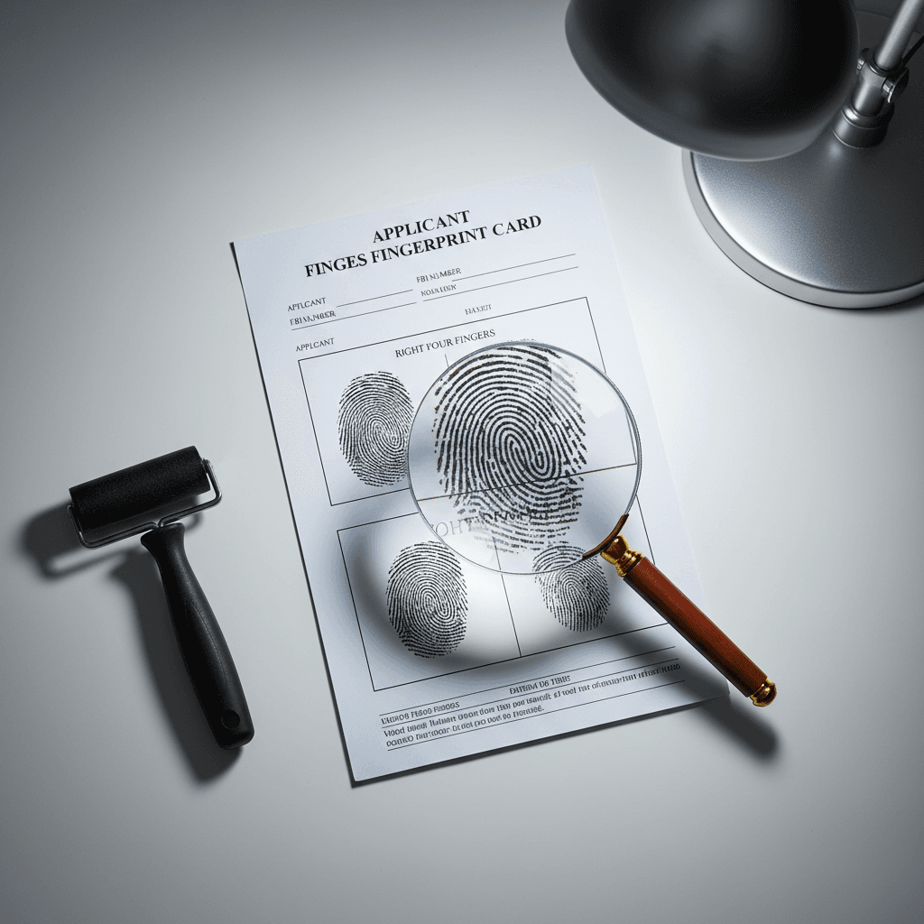 Overhead view of an FD-258 card under a magnifying glass for quality check