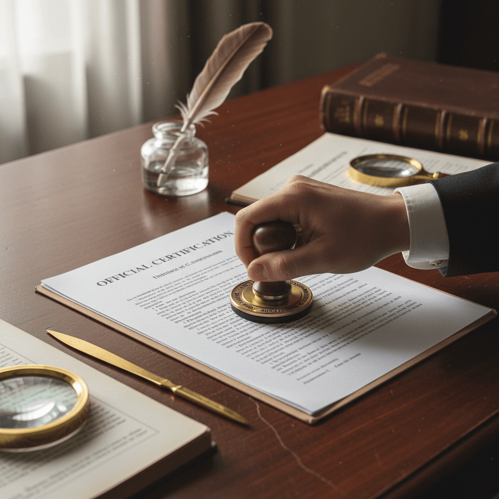 Notary stamping a document with an official seal