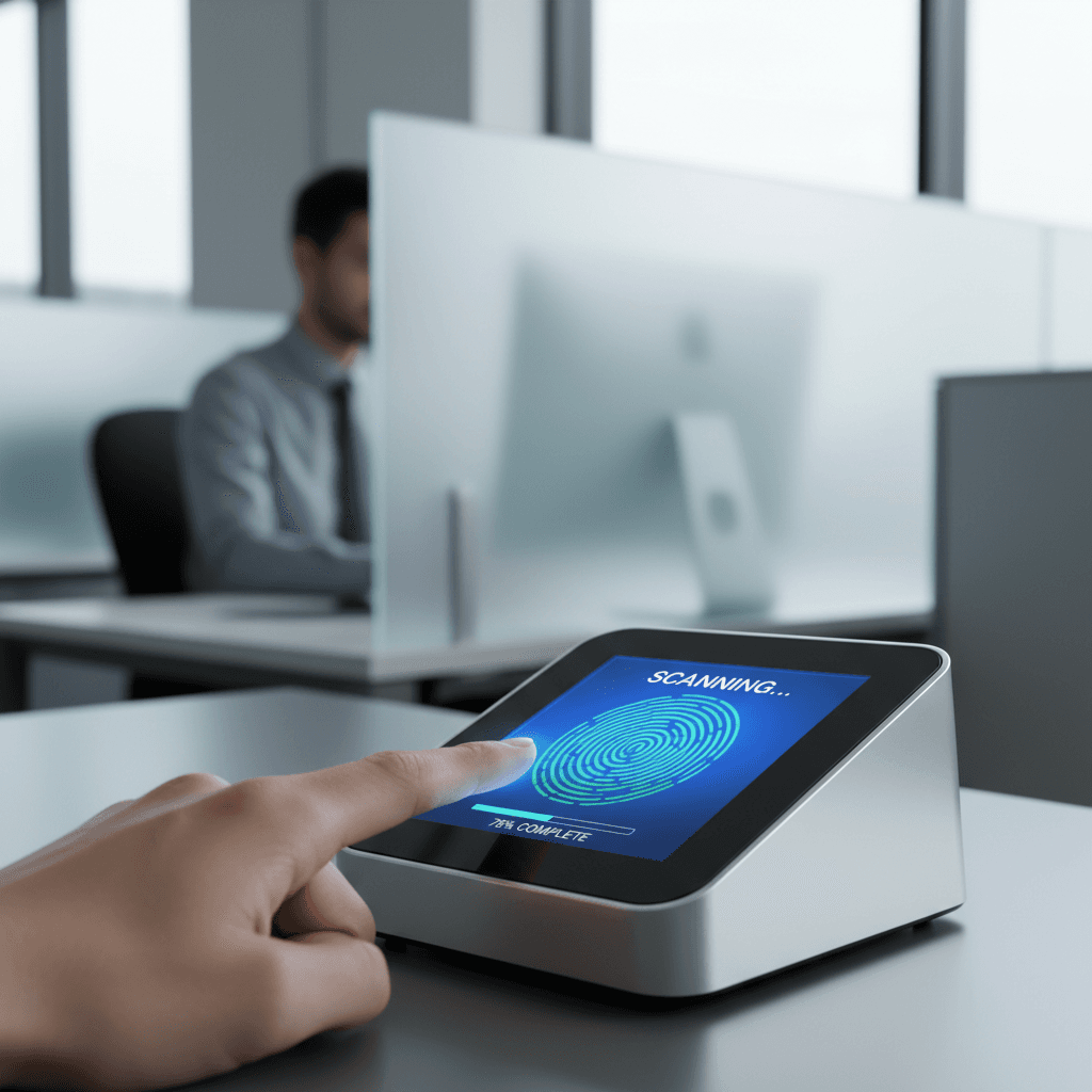 Close-up of a fingerprint live scan device in a professional office