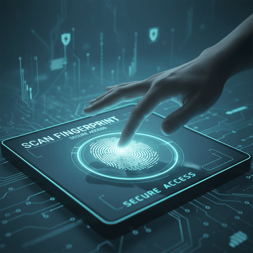Close-up of a digital fingerprint scanner screen showing clear rolled fingerprints