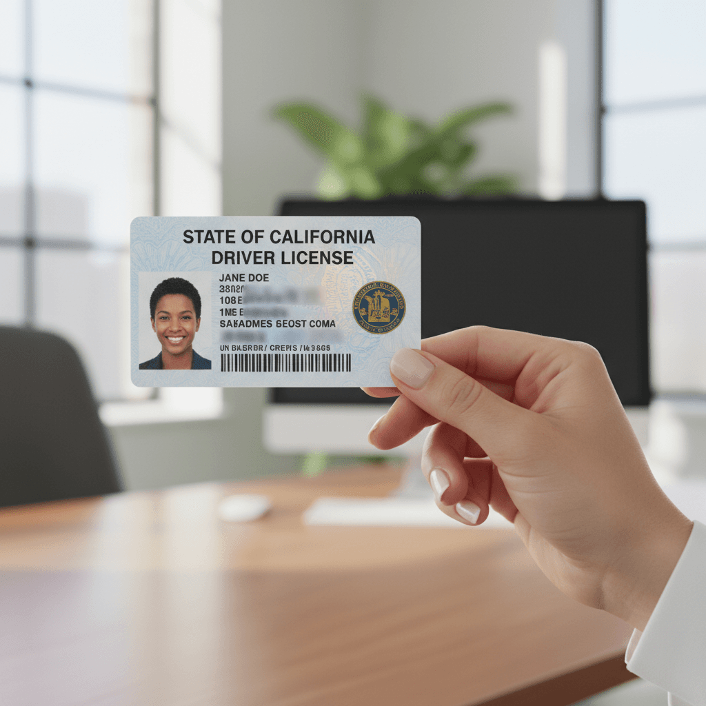 Hand holding a government-issued ID card