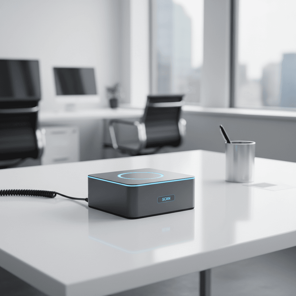 Digital fingerprint scanner on a clean desk