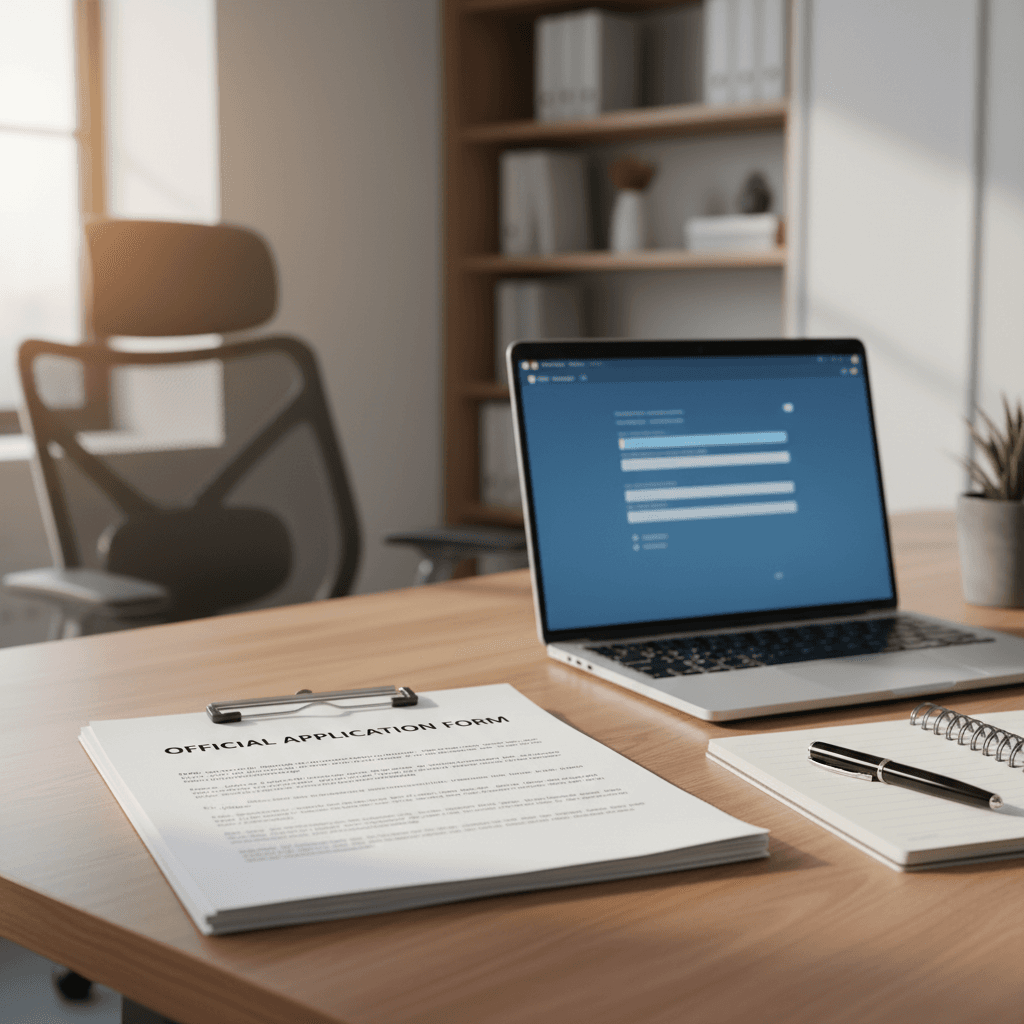 Stack of official forms on a desk
