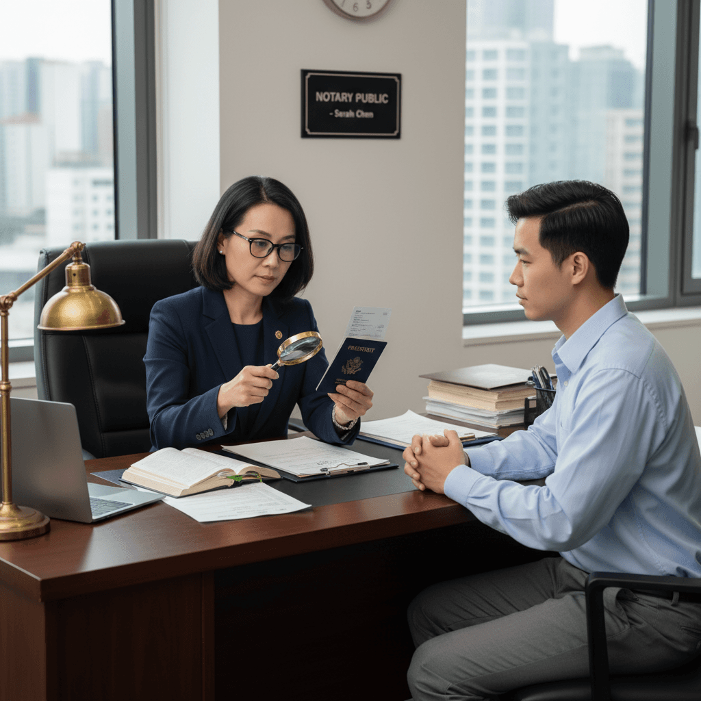 Notary verifying a client's identification