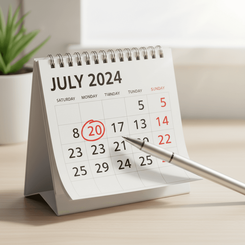 Calendar with a weekend date circled by a pen