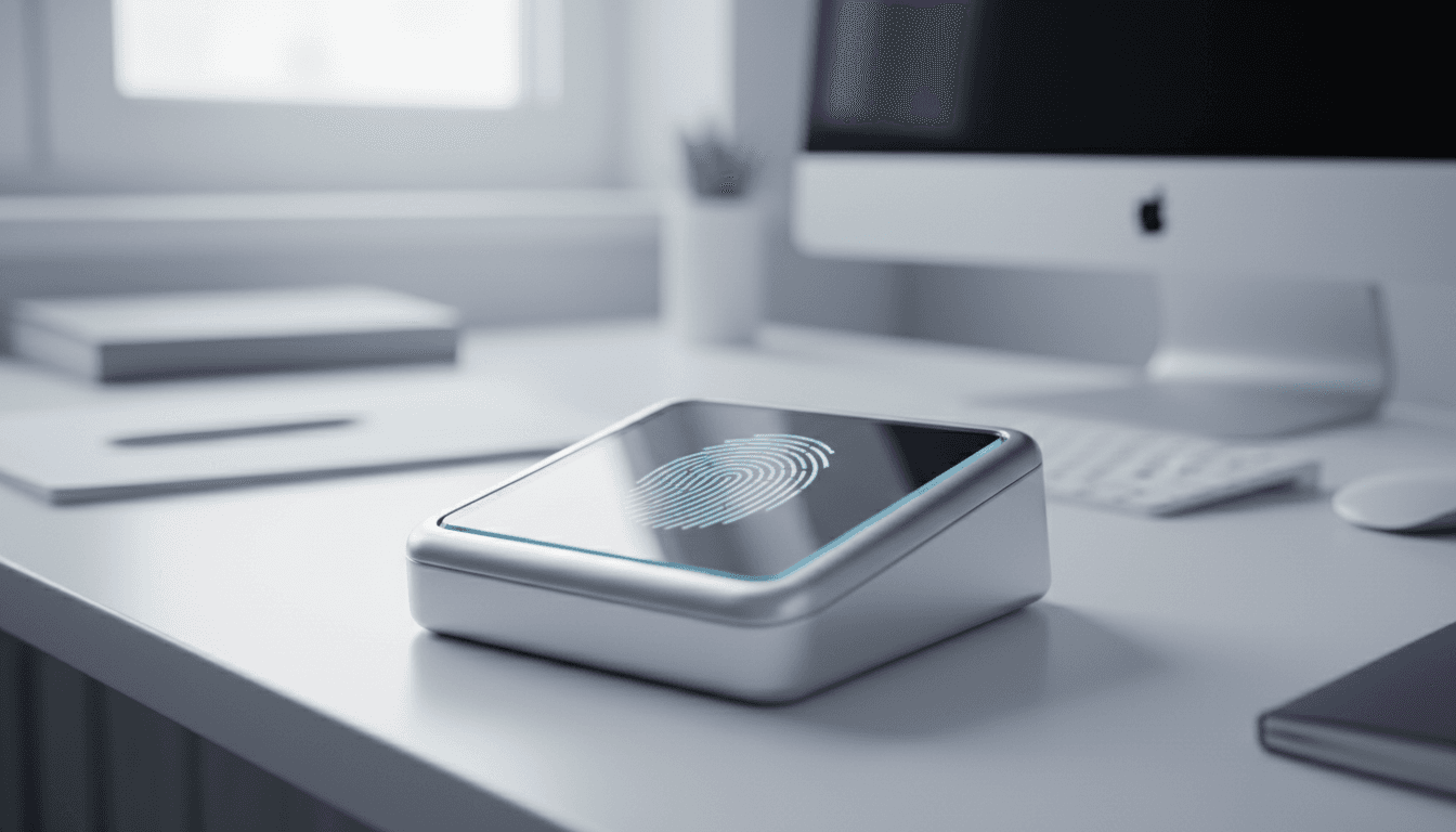 Fingerprint scanner on a clean desk in a professional office